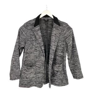 Womens Simply Vera Wang XL Jacket Open Front Black White Knit Blazer Fleece Line